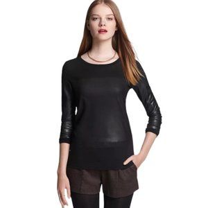 Womens Size Large Theory Black Henroa G Faux Leather Long Sleeve Encase Top